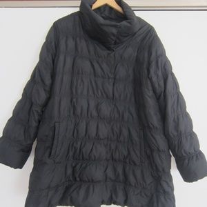 Eileen Fisher Black Plus 2X Puffer Coat Snap Front Stand-up Collar